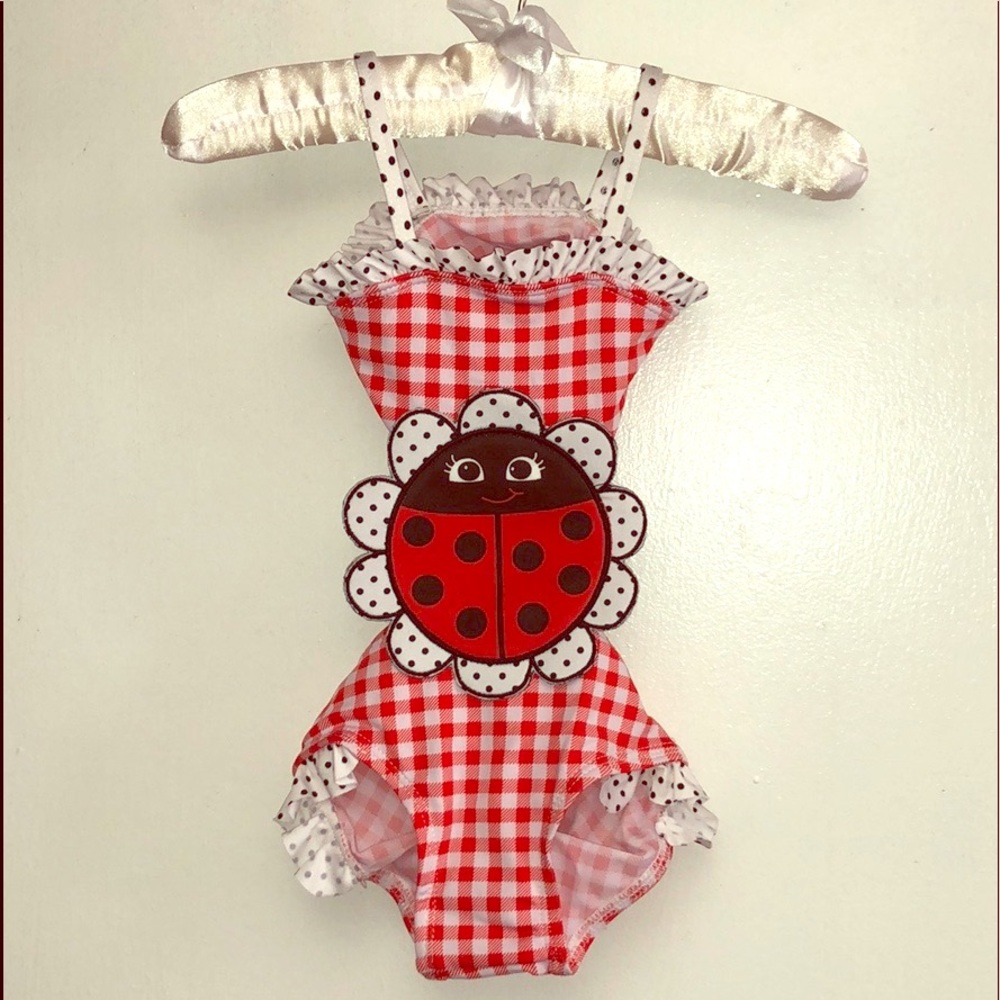 Baby Buns Lady Bug Cutout Swimsuit & Coverup Set